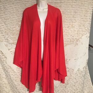 Womens Vintage‎ Emily Wetherby Draped Cape Open Shawl Red One Size  T